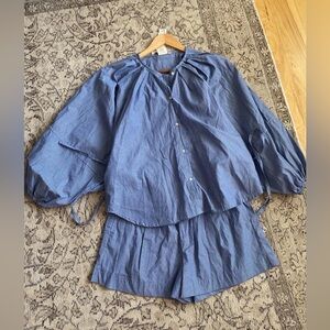 EUC Deiji Studios Blue and white stripe set size small